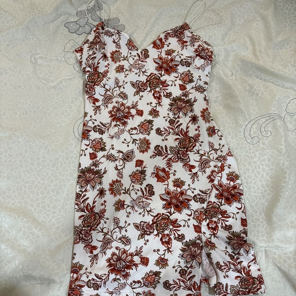 Windsor Brown Asymmetrical Spaghetti Strap Mini Dress